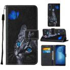 For Motorola Moto E7 Power Cross Texture Painting Pattern Horizontal Flip Leather Case with Holder & Card Slots & Wallet & Lanyard(Blue Butterfly Cat Eyes) - 1