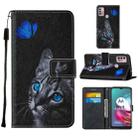 For Motorola Moto G30 / G10 / G10 Power Cross Texture Painting Pattern Horizontal Flip Leather Case with Holder & Card Slots & Wallet & Lanyard(Blue Butterfly Cat Eyes) - 1