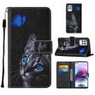 For Motorola Moto G100 / Edge S Cross Texture Painting Pattern Horizontal Flip Leather Case with Holder & Card Slots & Wallet & Lanyard(Blue Butterfly Cat Eyes) - 1