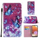 For Samsung Galaxy A32 4G (EU Version) Cross Texture Painting Pattern Horizontal Flip Leather Case with Holder & Card Slots & Wallet & Lanyard(Purple Butterfly) - 1