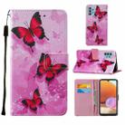 For Samsung Galaxy A32 4G (EU Version) Cross Texture Painting Pattern Horizontal Flip Leather Case with Holder & Card Slots & Wallet & Lanyard(Pink Butterfly) - 1