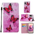 For Xiaomi Redmi Note 10S / Note 10 4G Cross Texture Painting Pattern Horizontal Flip Leather Case with Holder & Card Slots & Wallet & Lanyard(Pink Butterfly) - 1