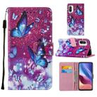 For Xiaomi Mi 11i / Poco F3 / Redmi K40 / Redmi K40 Pro Cross Texture Painting Pattern Horizontal Flip Leather Case with Holder & Card Slots & Wallet & Lanyard(Purple Butterfly) - 1