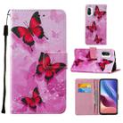 For Xiaomi Mi 11i / Poco F3 / Redmi K40 / Redmi K40 Pro Cross Texture Painting Pattern Horizontal Flip Leather Case with Holder & Card Slots & Wallet & Lanyard(Pink Butterfly) - 1