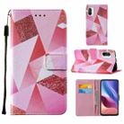 For Xiaomi Mi 11i / Poco F3 / Redmi K40 / Redmi K40 Pro Cross Texture Painting Pattern Horizontal Flip Leather Case with Holder & Card Slots & Wallet & Lanyard(Pink Rhombus) - 1