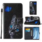 For Xiaomi Mi 10S Cross Texture Painting Pattern Horizontal Flip Leather Case with Holder & Card Slots & Wallet & Lanyard(Blue Butterfly Cat Eyes) - 1