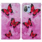 For Xiaomi Mi 11 Lite Cross Texture Painting Pattern Horizontal Flip Leather Case with Holder & Card Slots & Wallet & Lanyard(Pink Butterfly) - 2