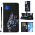 For Xiaomi Mi 11 Lite Cross Texture Painting Pattern Horizontal Flip Leather Case with Holder & Card Slots & Wallet & Lanyard(Blue Butterfly Cat Eyes) - 1