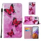 For Xiaomi Mi 11 Pro Cross Texture Painting Pattern Horizontal Flip Leather Case with Holder & Card Slots & Wallet & Lanyard(Pink Butterfly) - 1