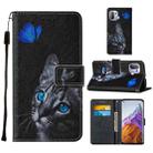 For Xiaomi Mi 11 Pro Cross Texture Painting Pattern Horizontal Flip Leather Case with Holder & Card Slots & Wallet & Lanyard(Blue Butterfly Cat Eyes) - 1
