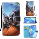 For Xiaomi Mi 11 Lite Colored Drawing Pattern Plain Weave Horizontal Flip Leather Case with Holder & Card Slot & Wallet & Lanyard(Mirror Cat) - 1
