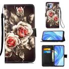 For Xiaomi Mi 11 Lite Colored Drawing Pattern Plain Weave Horizontal Flip Leather Case with Holder & Card Slot & Wallet & Lanyard(Roses On Black) - 1