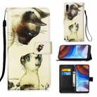 For Motorola Moto E7 Power Colored Drawing Pattern Plain Weave Horizontal Flip Leather Case with Holder & Card Slot & Wallet & Lanyard(Cat Looking) - 1