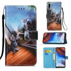 For Motorola Moto E7 Power Colored Drawing Pattern Plain Weave Horizontal Flip Leather Case with Holder & Card Slot & Wallet & Lanyard(Mirror Cat) - 1