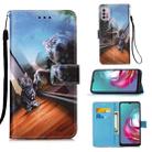 For Motorola Moto G30 / G10 / G10 Power Colored Drawing Pattern Plain Weave Horizontal Flip Leather Case with Holder & Card Slot & Wallet & Lanyard(Mirror Cat) - 1