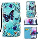 For Motorola Moto G100 / Edge S Colored Drawing Pattern Plain Weave Horizontal Flip Leather Case with Holder & Card Slot & Wallet & Lanyard(Caring Butterfly) - 1