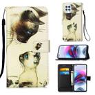 For Motorola Moto G100 / Edge S Colored Drawing Pattern Plain Weave Horizontal Flip Leather Case with Holder & Card Slot & Wallet & Lanyard(Cat Looking) - 1