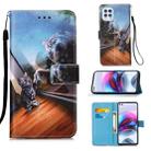 For Motorola Moto G100 / Edge S Colored Drawing Pattern Plain Weave Horizontal Flip Leather Case with Holder & Card Slot & Wallet & Lanyard(Mirror Cat) - 1