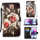 For Motorola Moto G100 / Edge S Colored Drawing Pattern Plain Weave Horizontal Flip Leather Case with Holder & Card Slot & Wallet & Lanyard(Roses On Black) - 1