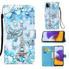 For Samsung Galaxy A22 5G  (US Version) Colored Drawing Pattern Plain Weave Horizontal Flip Leather Case with Holder & Card Slot & Wallet & Lanyard(Tower Butterfly) - 1