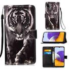 For Samsung Galaxy A22 5G  (US Version) Colored Drawing Pattern Plain Weave Horizontal Flip Leather Case with Holder & Card Slot & Wallet & Lanyard(Black And White Tiger) - 1