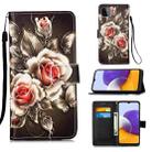 For Samsung Galaxy A22 5G  (US Version) Colored Drawing Pattern Plain Weave Horizontal Flip Leather Case with Holder & Card Slot & Wallet & Lanyard(Roses On Black) - 1