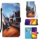 For Samsung Galaxy A82 5G Colored Drawing Pattern Plain Weave Horizontal Flip Leather Case with Holder & Card Slot & Wallet & Lanyard(Mirror Cat) - 1