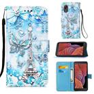 For Samsung Galaxy Xcover 5 Colored Drawing Pattern Plain Weave Horizontal Flip Leather Case with Holder & Card Slot & Wallet & Lanyard(Tower Butterfly) - 1