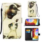 For LG Velvet 2 Pro Colored Drawing Pattern Plain Weave Horizontal Flip Leather Case with Holder & Card Slot & Wallet & Lanyard(Cat Looking) - 1