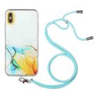 For iPhone X / XS Hollow Marble Pattern TPU Shockproof Protective Case with Neck Strap Rope(Yellow) - 1