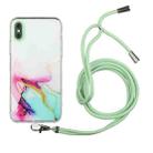 For iPhone X / XS Hollow Marble Pattern TPU Shockproof Protective Case with Neck Strap Rope(Green) - 1