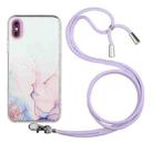 For iPhone X / XS Hollow Marble Pattern TPU Shockproof Protective Case with Neck Strap Rope(Pink) - 1