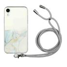 For iPhone XR Hollow Marble Pattern TPU Shockproof Protective Case with Neck Strap Rope(Grey) - 1