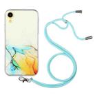 For iPhone XR Hollow Marble Pattern TPU Shockproof Protective Case with Neck Strap Rope(Yellow) - 1