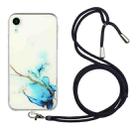 For iPhone XR Hollow Marble Pattern TPU Shockproof Protective Case with Neck Strap Rope(Blue) - 1