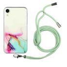 For iPhone XR Hollow Marble Pattern TPU Shockproof Protective Case with Neck Strap Rope(Green) - 1