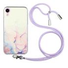 For iPhone XR Hollow Marble Pattern TPU Shockproof Protective Case with Neck Strap Rope(Pink) - 1