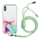 For iPhone XS Max Hollow Marble Pattern TPU Shockproof Protective Case with Neck Strap Rope(Green) - 1