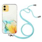 For iPhone 11 Hollow Marble Pattern TPU Shockproof Protective Case with Neck Strap Rope (Yellow) - 1