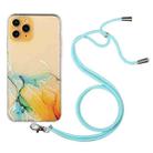 For iPhone 11 Pro Hollow Marble Pattern TPU Shockproof Protective Case with Neck Strap Rope (Yellow) - 1