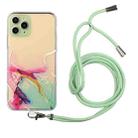 For iPhone 11 Pro Max Hollow Marble Pattern TPU Shockproof Protective Case with Neck Strap Rope (Green) - 1