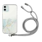 For iPhone 12 mini Hollow Marble Pattern TPU Shockproof Protective Case with Neck Strap Rope (Grey) - 1