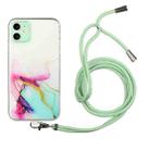 For iPhone 12 mini Hollow Marble Pattern TPU Shockproof Protective Case with Neck Strap Rope (Green) - 1