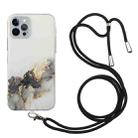For iPhone 12 Pro Max Hollow Marble Pattern TPU Shockproof Protective Case with Neck Strap Rope(Black) - 1