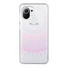 For Xiaomi Mi 11 Lite Coloured Drawing Pattern Transparent TPU Protective Case(Pink Flower) - 1