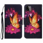 For Samsung Galaxy A22 5G Coloured Drawing Pattern Horizontal Flip PU Leather Case with Holder & Card Slots & Wallet & Lanyard(Big Golden Butterfly) - 1