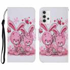 For Samsung Galaxy A32 4G Coloured Drawing Pattern Horizontal Flip PU Leather Case with Holder & Card Slots & Wallet & Lanyard(Cute Rabbit) - 1
