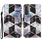 For Samsung Galaxy S21 FE Coloured Drawing Pattern Horizontal Flip PU Leather Case with Holder & Card Slots & Wallet & Lanyard(Black Marble) - 1