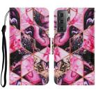 For Samsung Galaxy S21 FE Coloured Drawing Pattern Horizontal Flip PU Leather Case with Holder & Card Slots & Wallet & Lanyard(Purple Marble) - 1