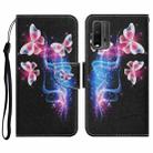 For Xiaomi Redmi 9T Coloured Drawing Pattern Horizontal Flip PU Leather Case with Holder & Card Slots & Wallet & Lanyard(Three Fluorescent Butterflies) - 1